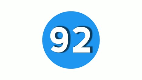 number 92 sign symbol animation motion graphics icon on blue circle white background,cartoon video number for video elements