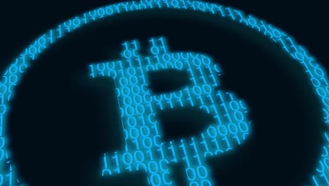 Bitcoin logo made up from binary digits 1 0