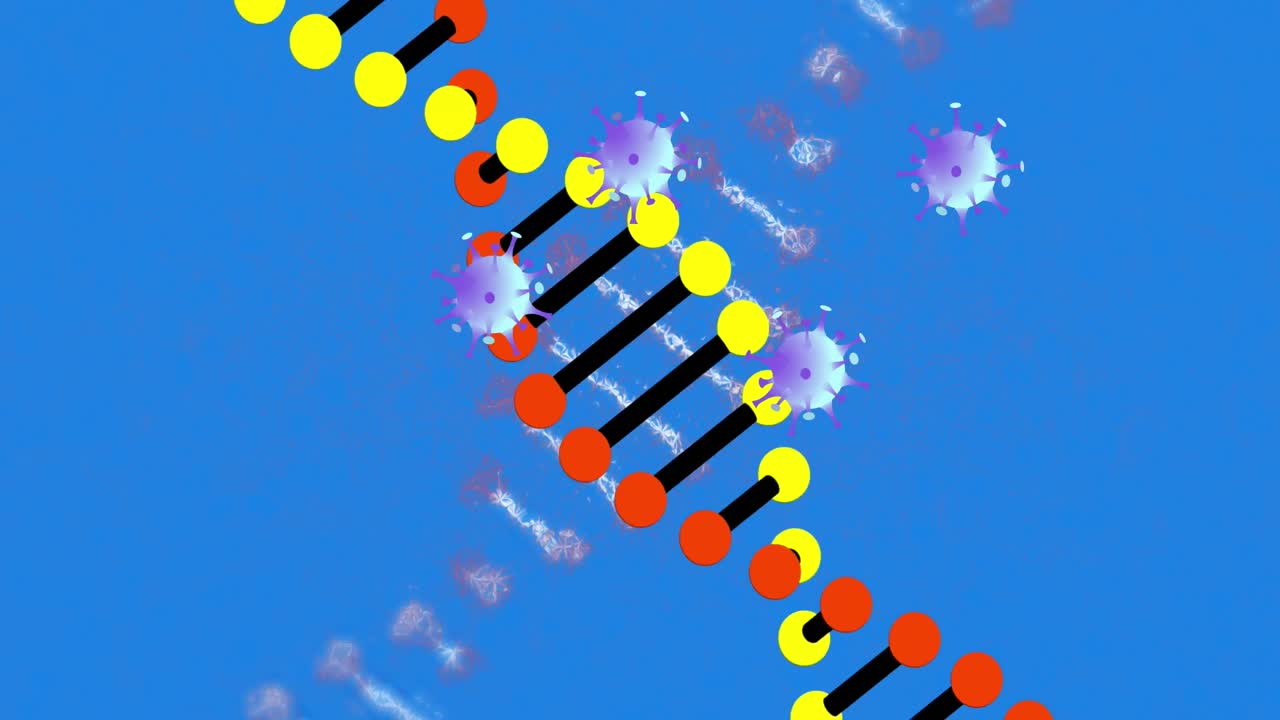 초록색 배경 위에서 회전하는 dna 가닥의 애니메이션