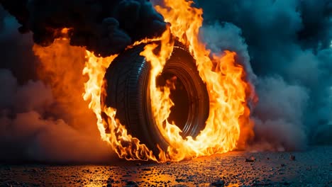 a tire on fire with smoke coming out of it