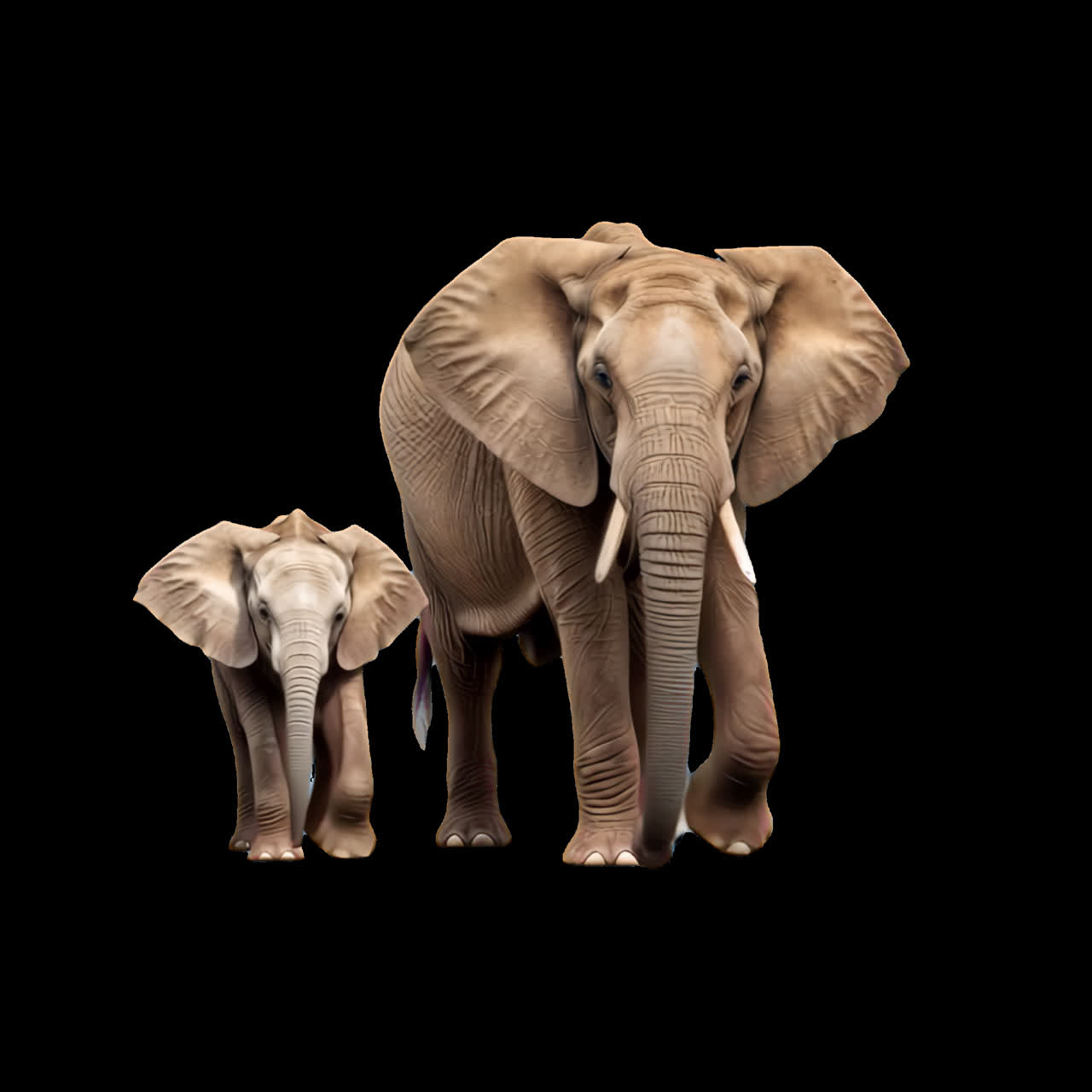 Elephants standing together gracefully animation isolated asset, transparent 4K video, alpha