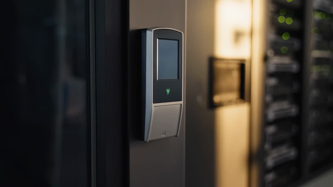 Biometric Access Control Device in a Data Center with Status Indicators