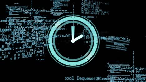 animación del reloj sobre el procesamiento de datos sobre fondo negro