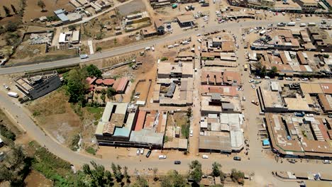 Birdseye-aerial-view-of-loitokitok-rural-village,-shanty-poor-neighborhood-of-Nairobi,-Kenya