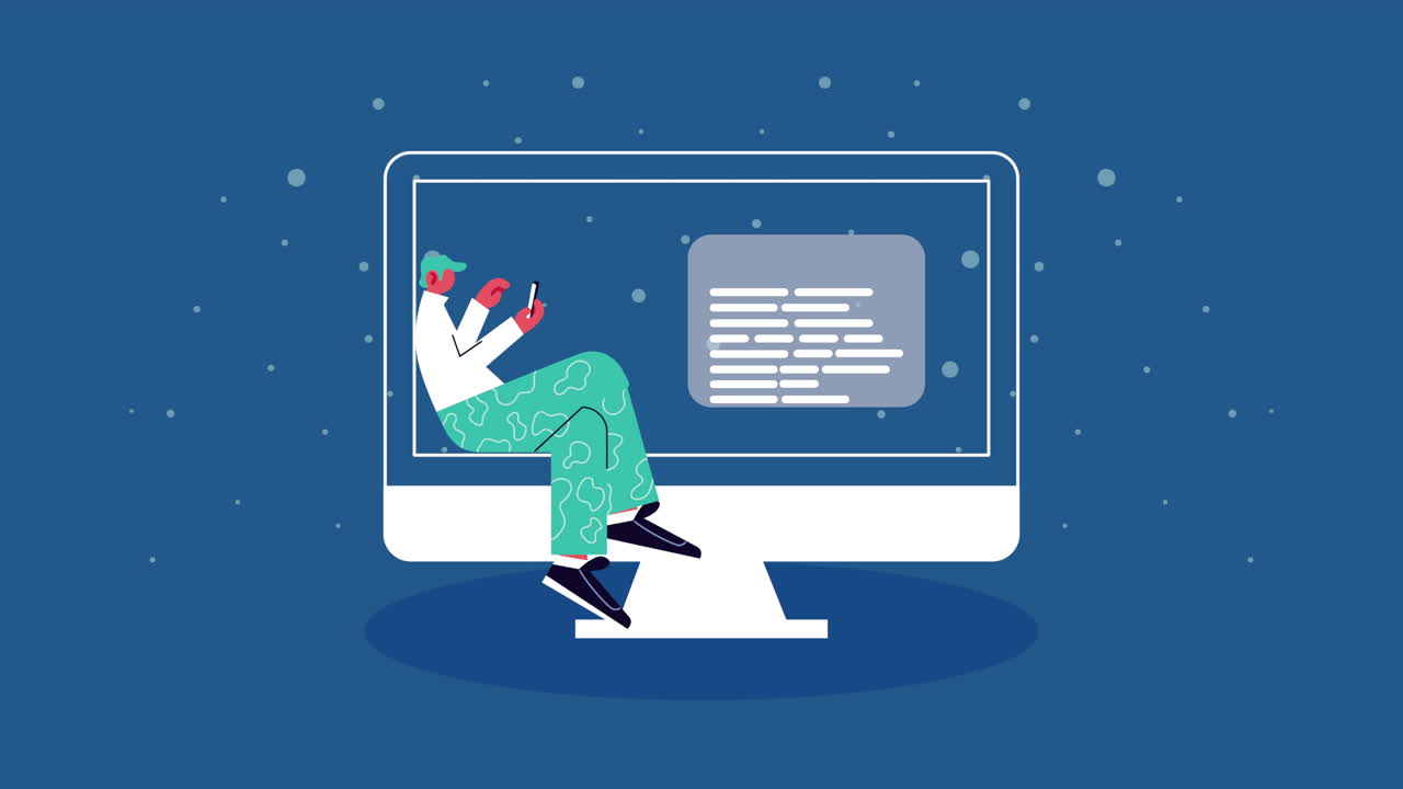 man using smartphone and desktop working in home