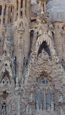 vertical view of sagrada familia famous gaudi building gothic style in barcelona, spain, travel skyline