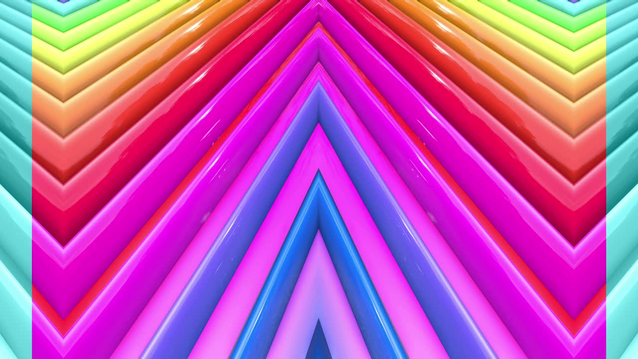 fondo brillante sin costuras en 3d abstracto en 4k con cintas de arco iris. rayas multicolores de arcoiris se mueven cíclicamente en geometría simple estilo creativo de dibujos animados. animación suave en bucle. 16