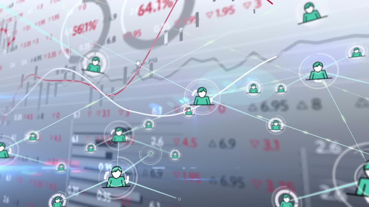 회색 배경의 그래프와 데이터에 대한 연결의 애니메이션