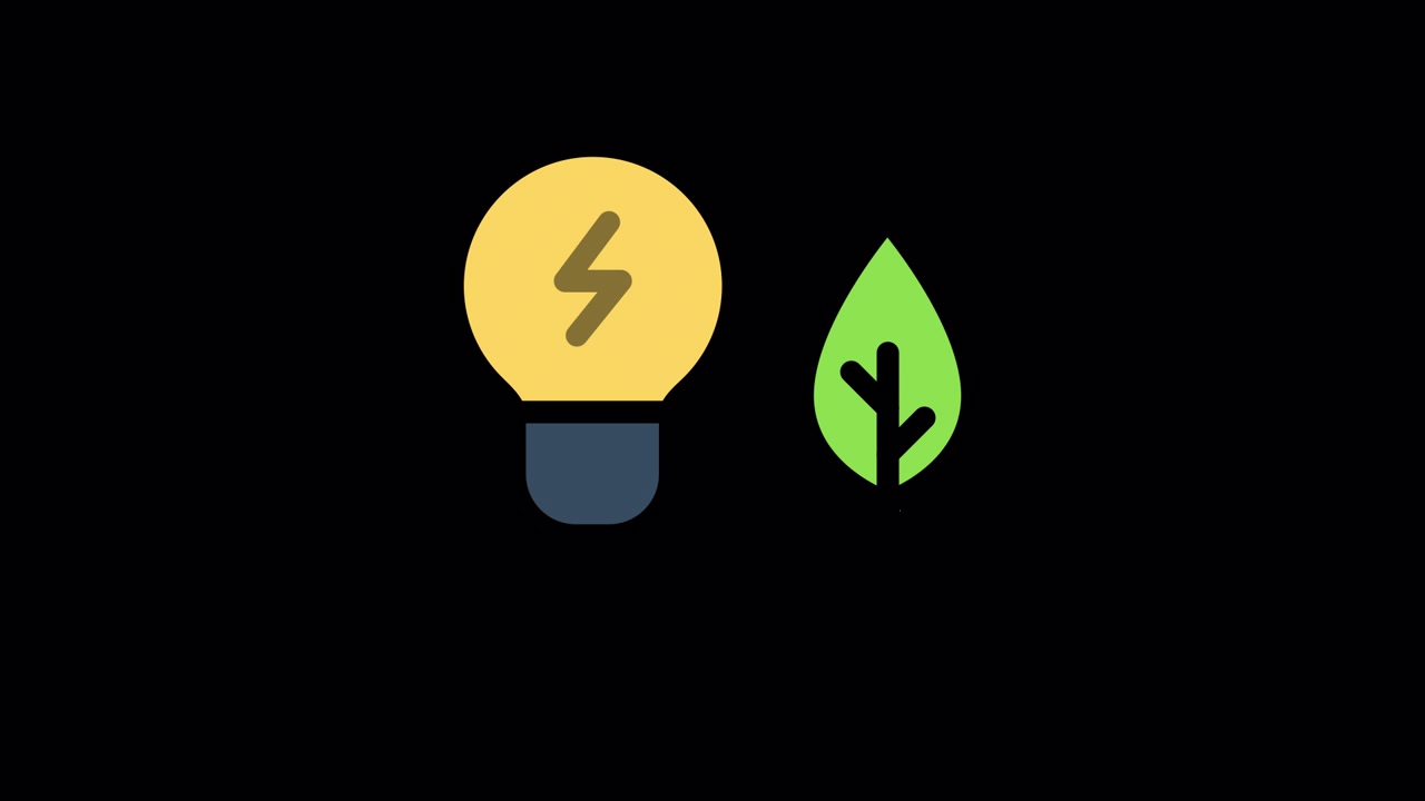 Animated Light Bulb and Leaf Icons Representing Sustainable Energy