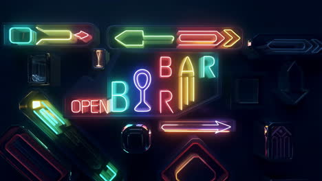 collection of vibrant neon bar and arrow signs