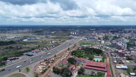 suburban ruiru, nairobi with thika road highway stretching into the distance, aerial view