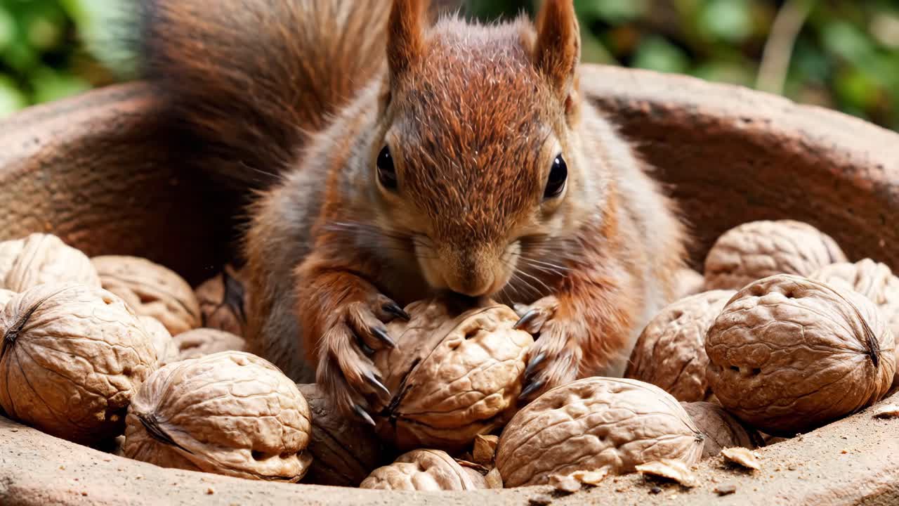 Squirrel eating walnuts