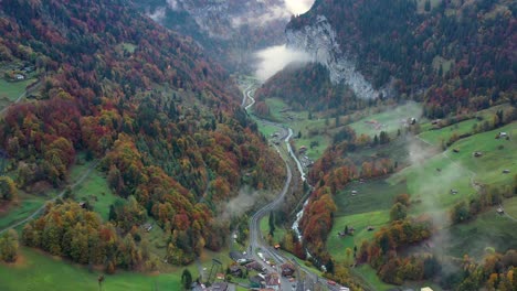 bosque en temporada de otoño con montañas al fondo