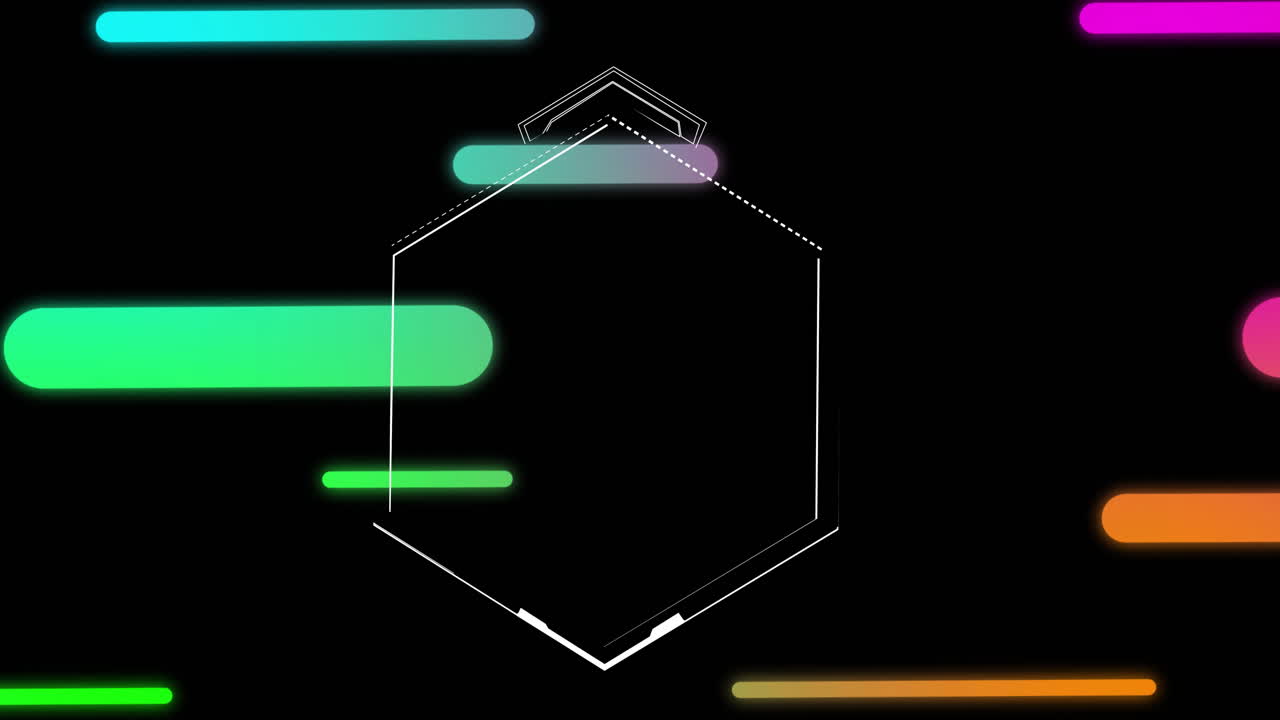Animation of vibrant neon lines and shapes moving on black background
