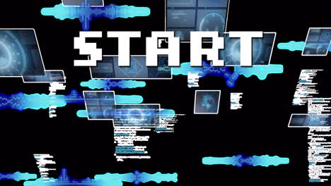 animation of start in digital abstract space with screens