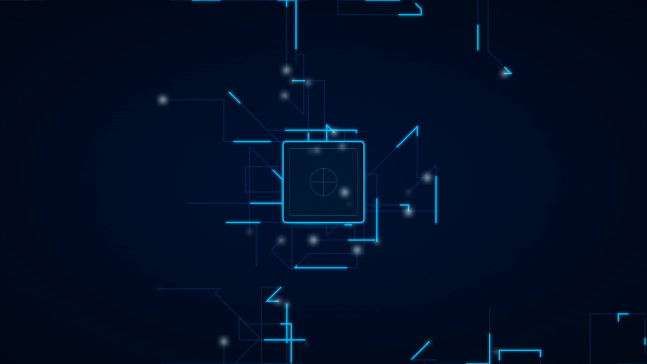 Digital Circuit Board Animation with Glowing Blue Data Lines