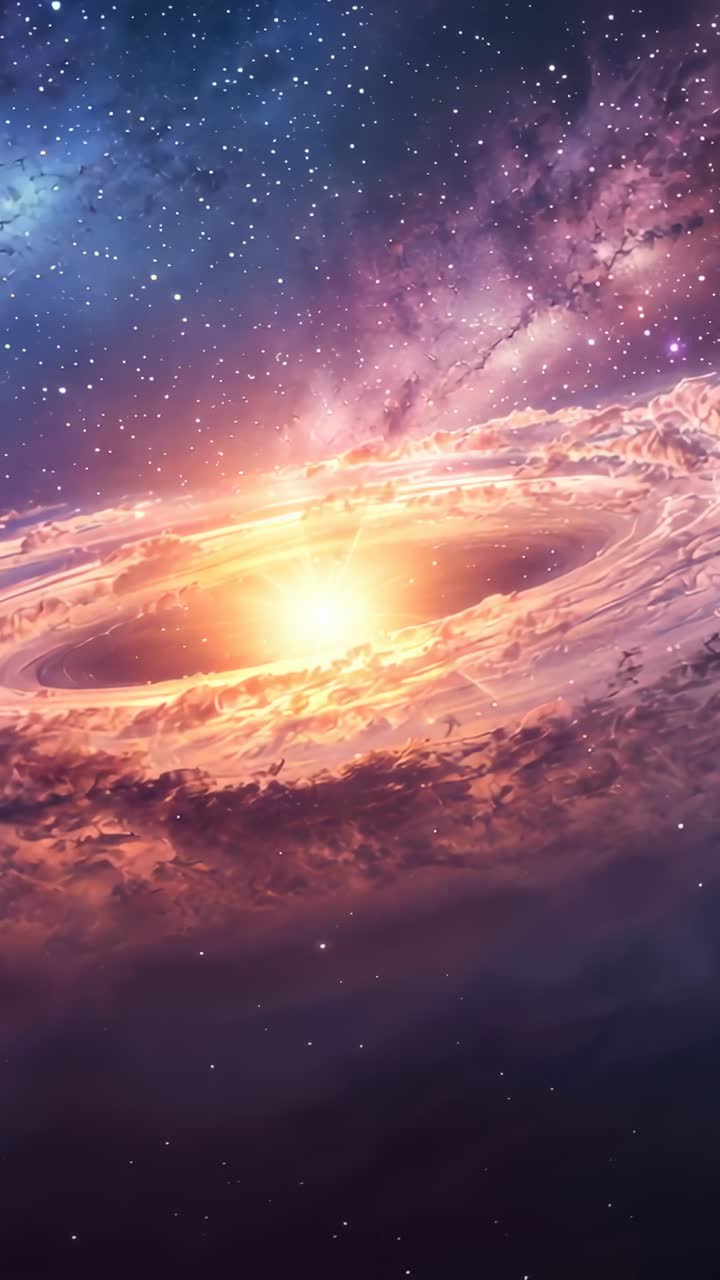 Vertical video: Revealing ring nebula zooming inward in space, core brightening and stars twinkling