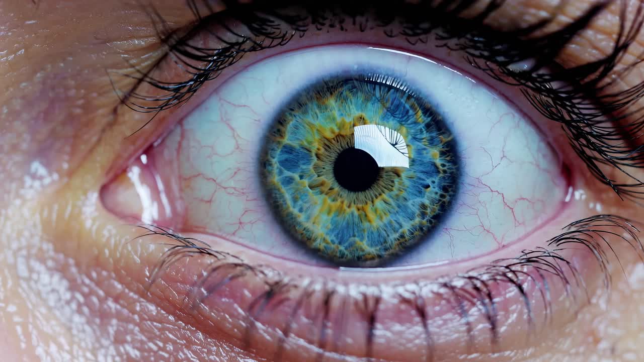 Close-up video of a human eye, showcasing intricate iris details