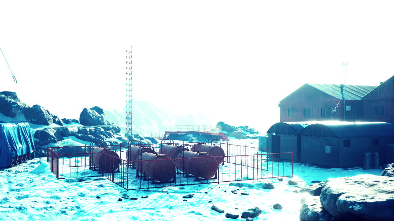 남극 의 남극 역 에 있는 옛 남극 기지 의 전망