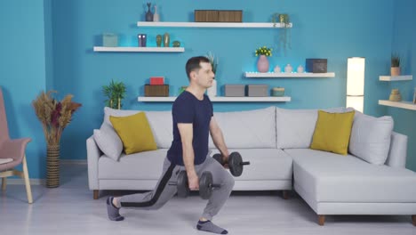 mature man exercising using equipment at home.