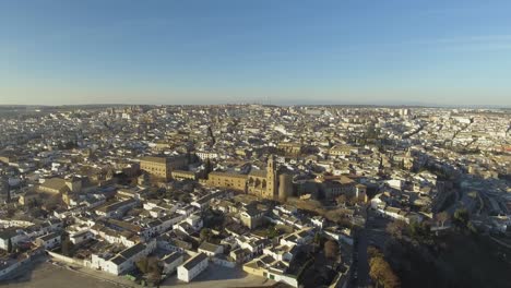 ubeda town in jaen, andalusia, spain - unesco world heritage site full of palaces and churches in renaissance style, drone shot during golden hour