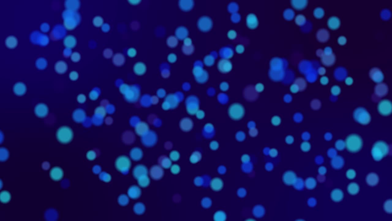 흑색 배경에 파란색의 흐릿한 원을 움직이는 애니메이션, 수평 구성, 4k 비디오 품질