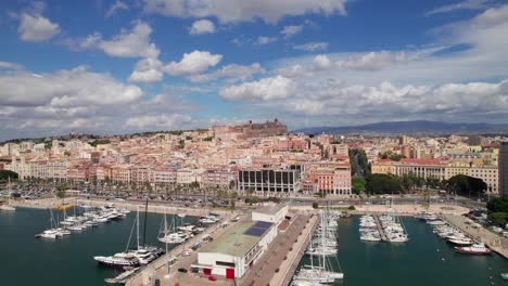 aerial view of marina and downtown in cagliari, sardegna, italia.