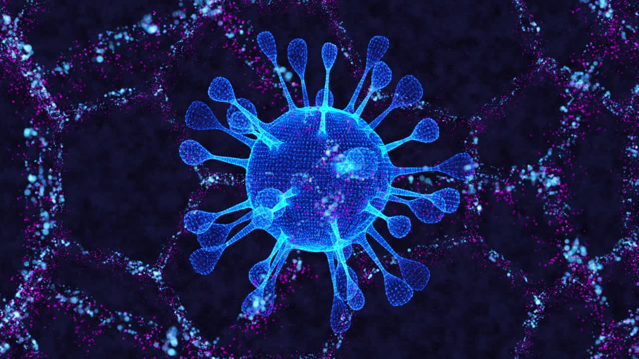 células de coronavirus covid-19 enfermedad infecciosa. transmisión rápida de la enfermedad. alta concentración de coronavirus. bucle de renderización 3d 4k