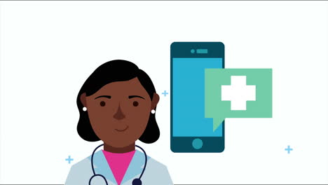 female doctor with smartphone telemedicine animation