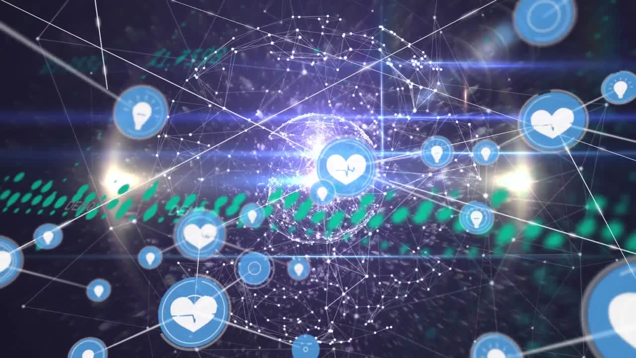 데이터 처리와 함께 아이콘으로 연결 네트워크의 애니메이션