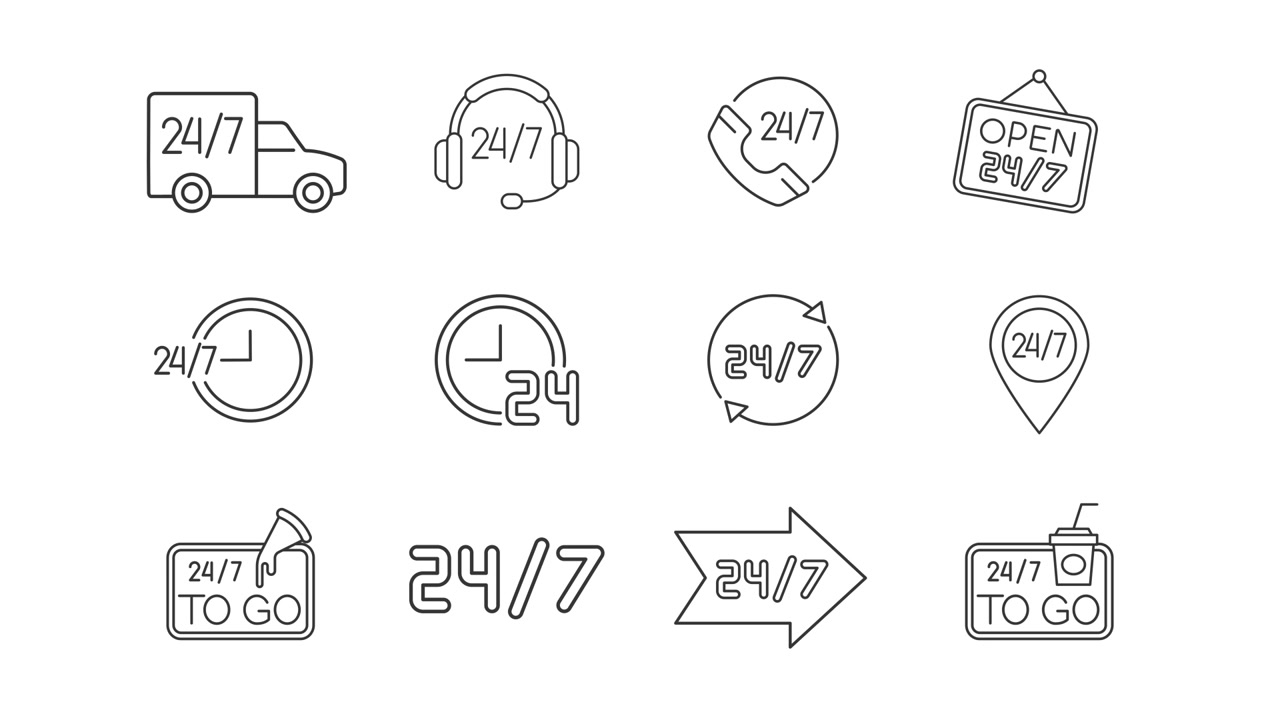 Animated 24/7 Service and Support Line Icons
