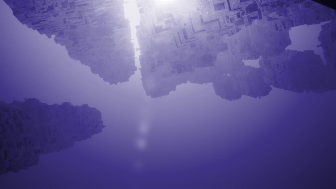 paisaje geométrico abstracto de la ciudad en tonos púrpura y azul