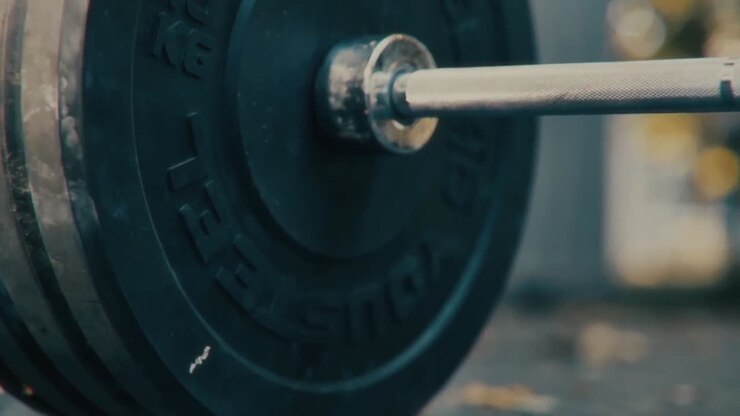 Close-up of barbell and weight plates