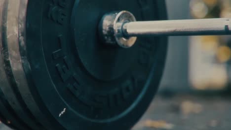 close-up of barbell and weight plates