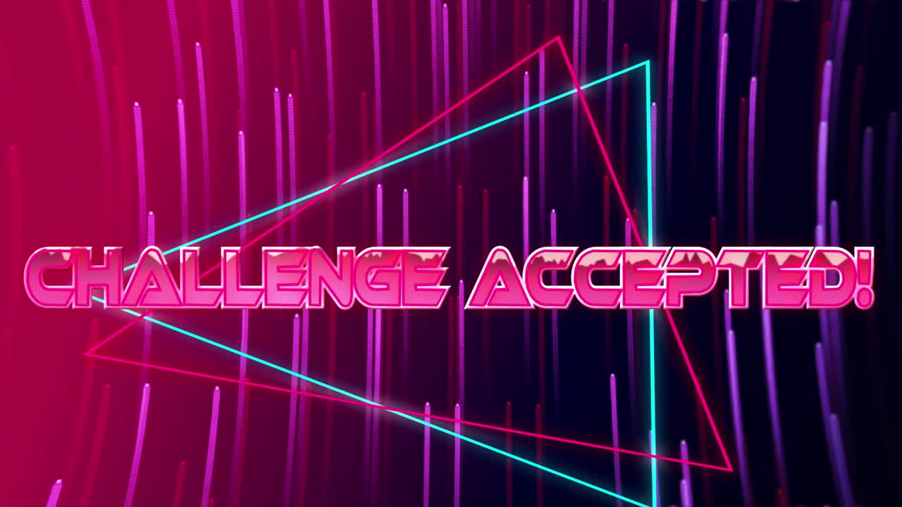 어두운 배경에 기하학적 모양 위에 도전 받아들여진 텍스트의 애니메이션