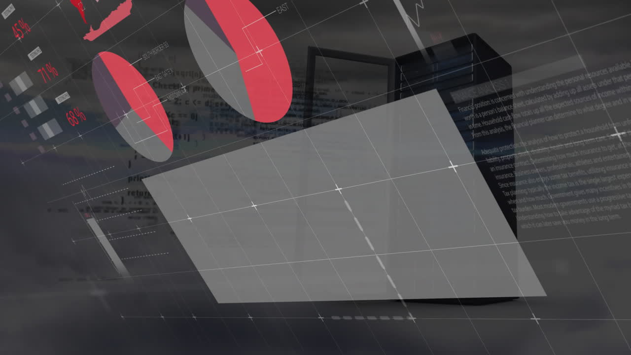 анимация обработки финансовых данных через компьютерный сервер в фоновом режиме