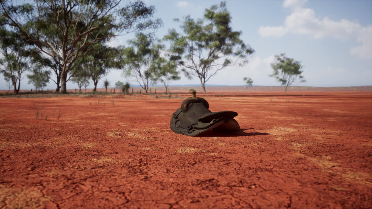 Sella antica in un paesaggio arido dell'Outback
