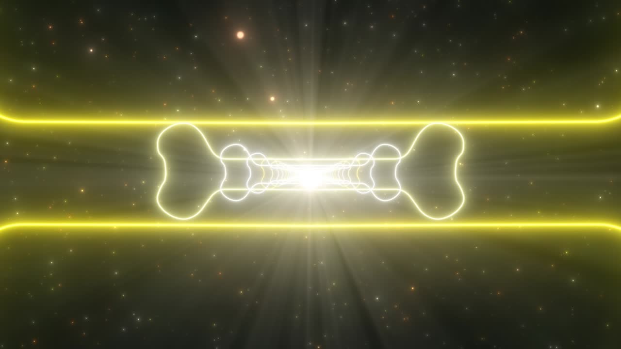 개  모양 윤 동물 장난감 반이는 네온 빛 터널 입자 - 4k 원활한 vj 루프 모션 배경 애니메이션