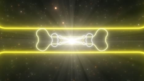 contorno en forma de hueso de perro juguete animal partículas de túnel de luz de neón brillantes - animación de fondo de movimiento de bucle vj sin costura de 4k