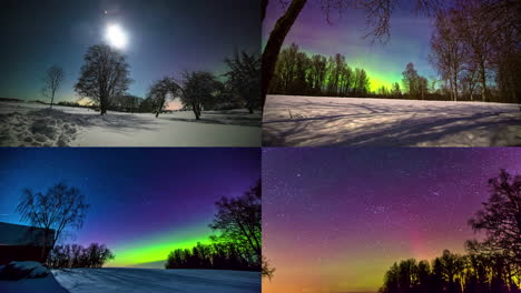 winter nighttime time lapse of the northern sky and the aurora borealis