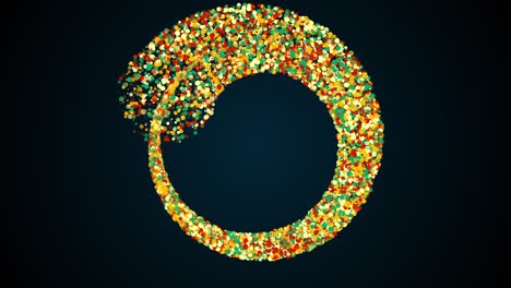 la fusión de tres rayas radiales de partículas de color en una espiral. computadora generada 3d render. fondo festivo mágico con bokeh y brillo