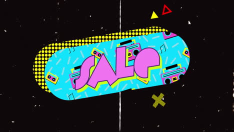 animación de texto de venta en burbuja de habla retro con formas abstractas
