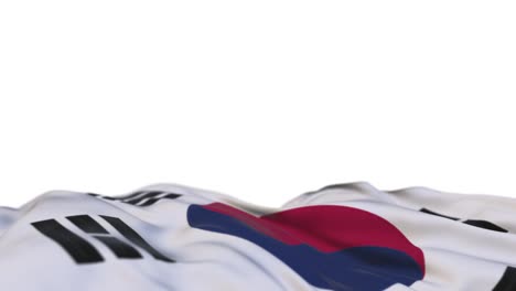 south korea fabric flag waving on the wind loop. south korean embroidery stitched cloth banner swaying on the breeze. half-filled white background. place for text. 20 seconds loop.