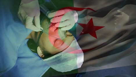 Animation-Der-Flagge-Algeriens,-Die-über-Chirurgen-Im-Operationssaal-Weht
