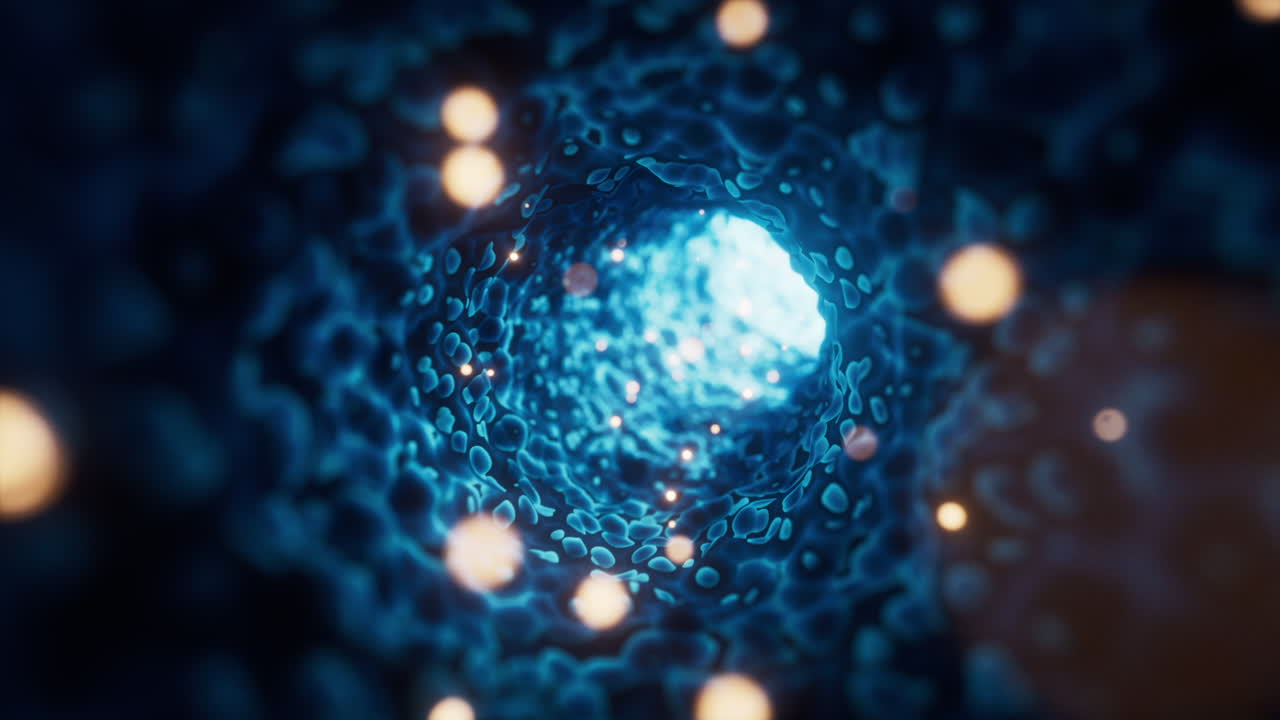 Fantastico tunnel organico con dettagli ondulati, rendering 3D
