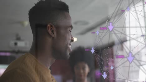 animation of connections over happy african american man