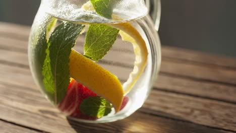 infused water with lemon, mint, and strawberry