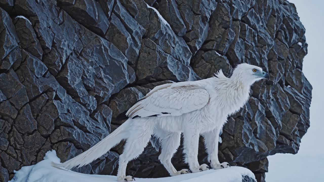 Maestosa Aquila Bianca su Montagna Innevata