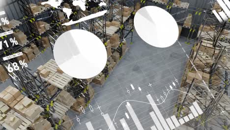 animation of statistics and financial data processing over warehouse