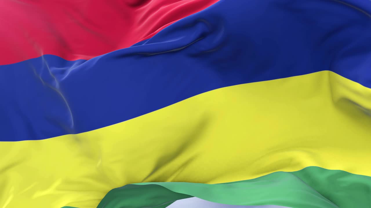 bandera de mauritius agitando el viento con el cielo azul en lento, bucle